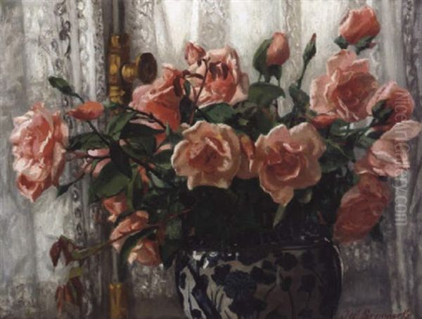 Rosen In Einer Vase Oil Painting by Joseph (Jef) Leempoels