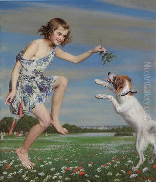 Titie Et Son Chien Oil Painting by Joseph (Jef) Leempoels