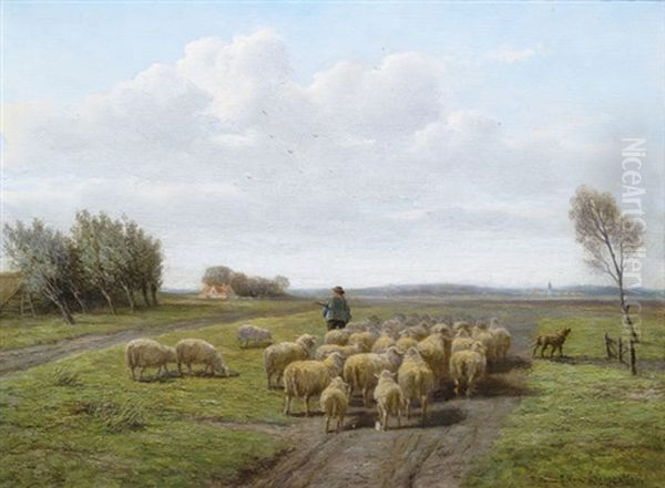 Schafherde Vor Weiter Landschaft Oil Painting by Cornelis van Leemputten