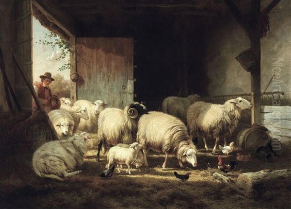 Dans La Bergerie Oil Painting by Cornelis van Leemputten