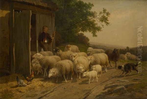 Retour A La Bergerie Oil Painting by Cornelis van Leemputten