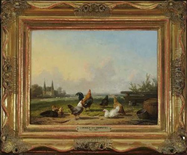 Huhner Am Dorfrand Oil Painting by Cornelis van Leemputten