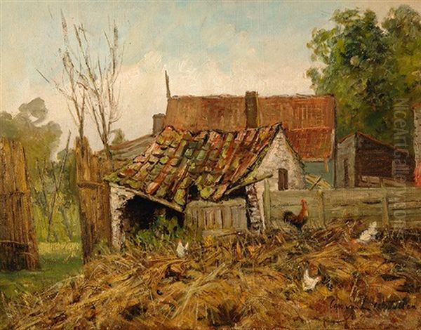 Chickens By A Farm Oil Painting by Cornelis van Leemputten