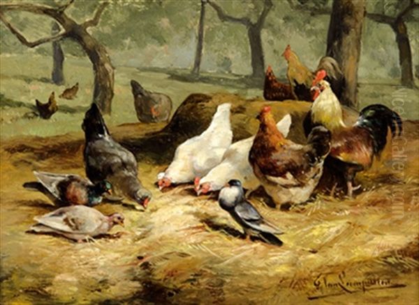 Federvieh Im Obstgarten Oil Painting by Cornelis van Leemputten