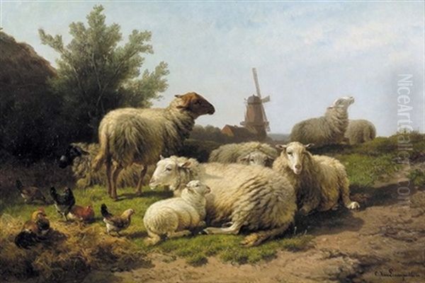 Tierstuck In Flamischer Landschaft by Cornelis van Leemputten