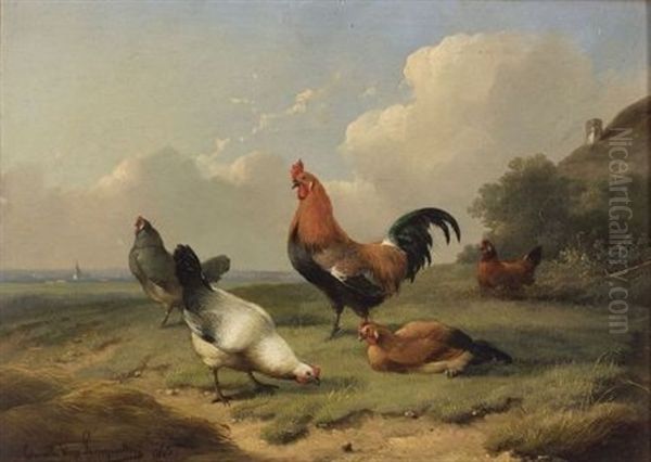 Chickens Oil Painting by Cornelis van Leemputten