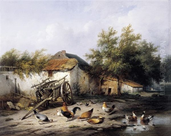 Kippen En Eenden Op Het Neerhof Oil Painting by Cornelis van Leemputten