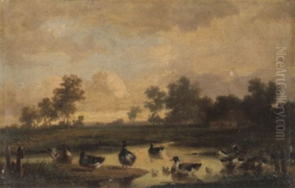 Enten Am Teich Oil Painting by Cornelis van Leemputten