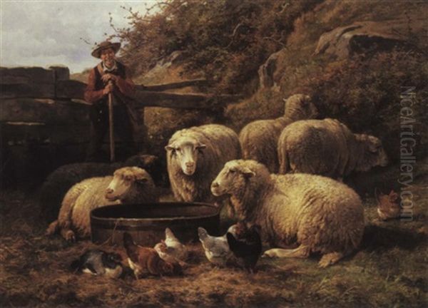 Shepherd With Sheep Oil Painting by Cornelis van Leemputten