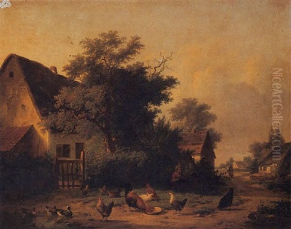 The Bustling Farmyard Oil Painting by Cornelis van Leemputten