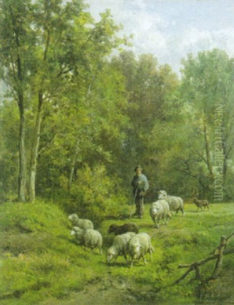 Herder Met Kudde Oil Painting by Cornelis van Leemputten