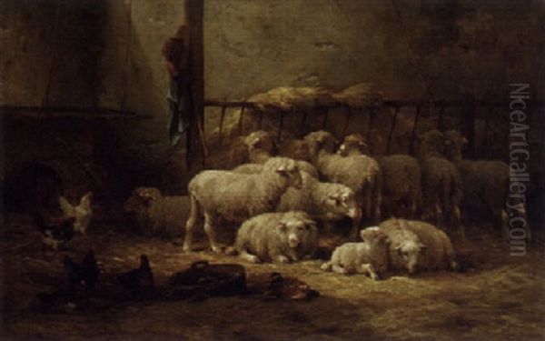 Nestling Sheep Oil Painting by Cornelis van Leemputten