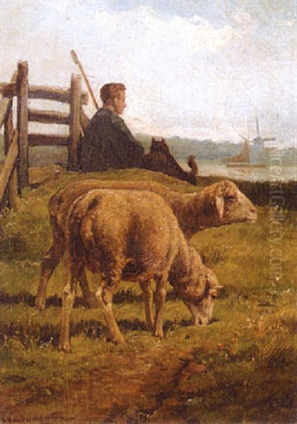 Pastor Con Ovejas Oil Painting by Cornelis van Leemputten