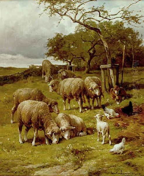 Le Troupeau De Moutons Sous Les Pommiers by Cornelis van Leemputten