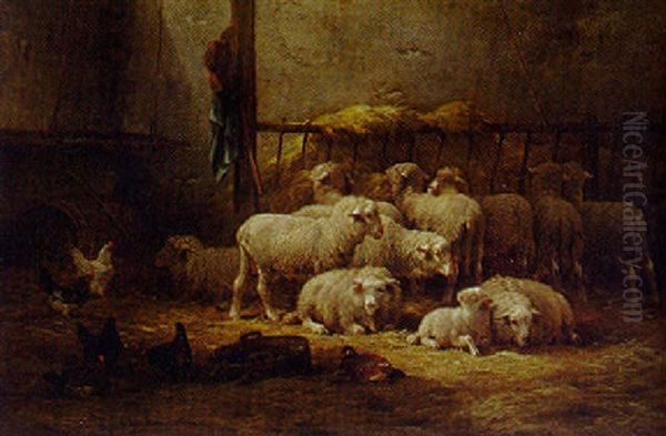 Nestling Sheep Oil Painting by Cornelis van Leemputten