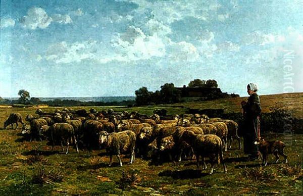 La Gardienne De Moutons Oil Painting by Cornelis van Leemputten