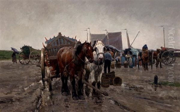 Market Day Oil Painting by Frans Van Leemputten