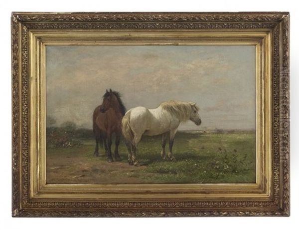 A Chestnut And A Grey In The Field Oil Painting by Frans Van Leemputten