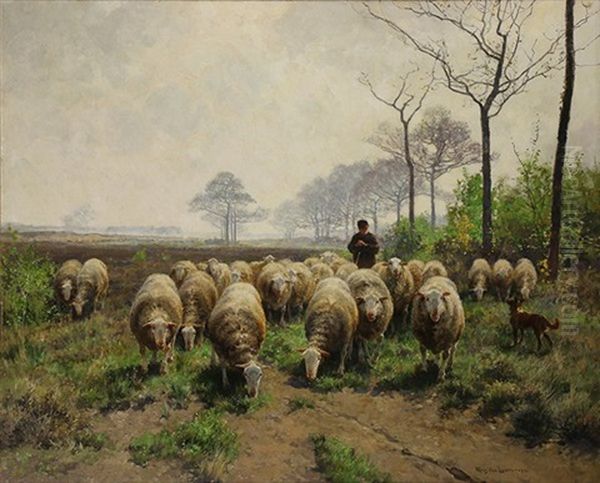 Gathering The Sheep Oil Painting by Frans Van Leemputten