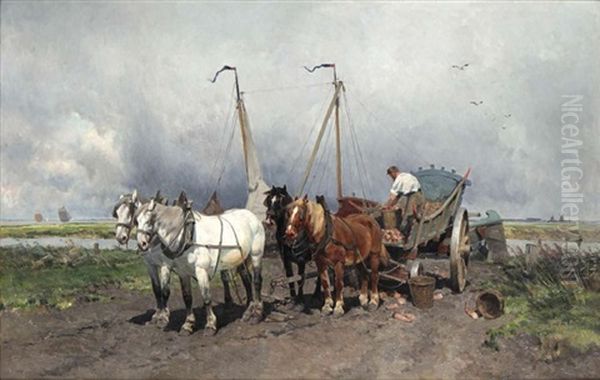 Paysan Au Travail Avec Attelage A Quatre Oil Painting by Frans Van Leemputten