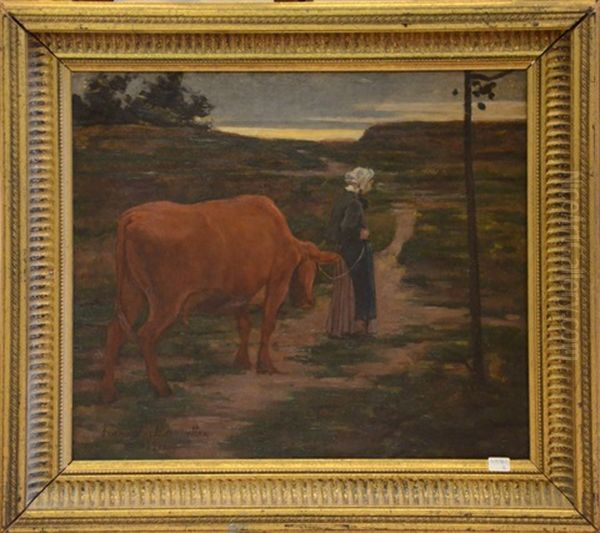 Scene De Campagne Avec Vache Oil Painting by Frans Van Leemputten