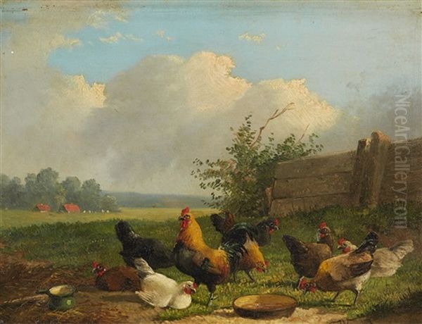 Chicken Run Oil Painting by Frans Van Leemputten