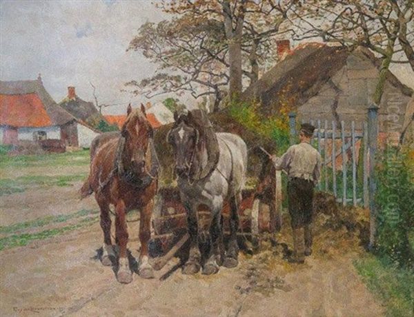 Les Chevaux De Traits Oil Painting by Frans Van Leemputten