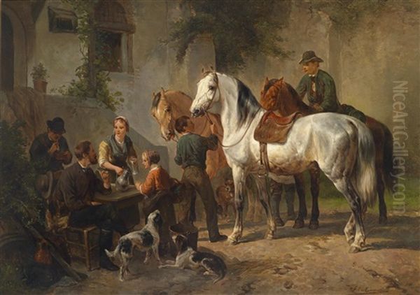 Rast In Der Schenke Oil Painting by Frans Van Leemputten