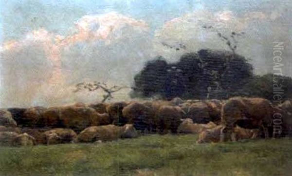 Berger Et Moutons Au Paturage Oil Painting by Frans Van Leemputten