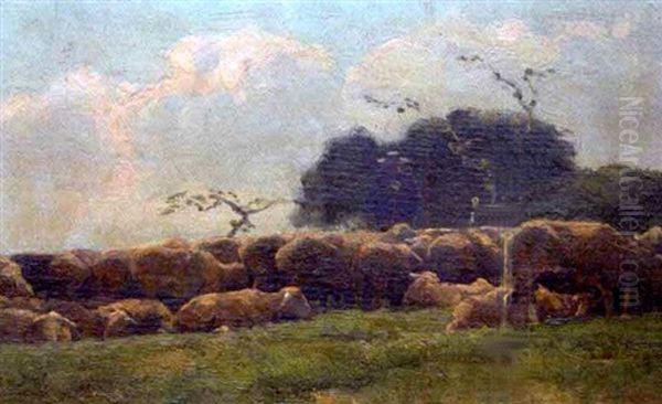 Berger Et Moutons Au Paturage Oil Painting by Frans Van Leemputten