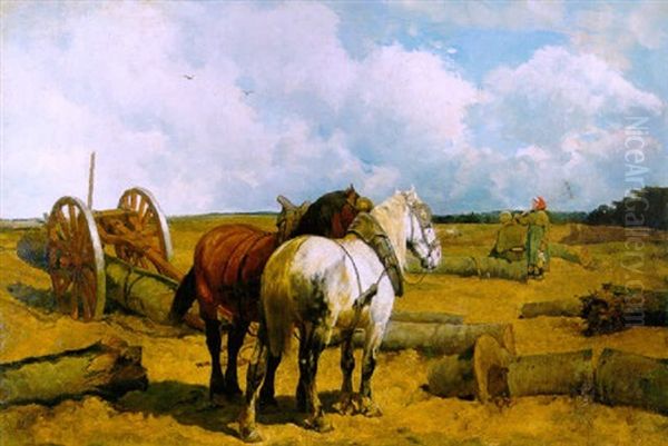 Rustende Paarden Bij Mallejan Oil Painting by Frans Van Leemputten