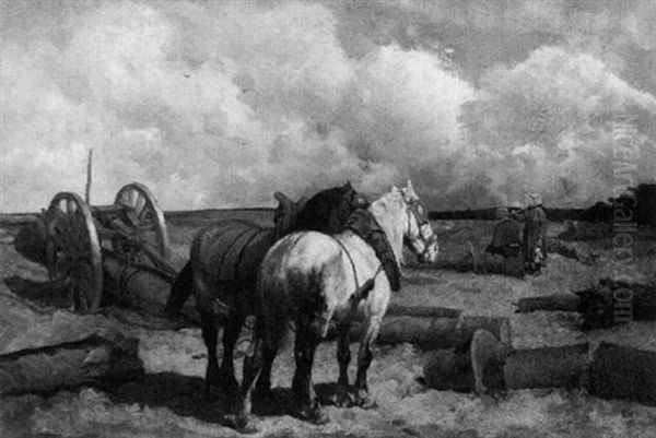 Bauern Mit Pferdegespann Bei Der Waldarbeit Oil Painting by Frans Van Leemputten