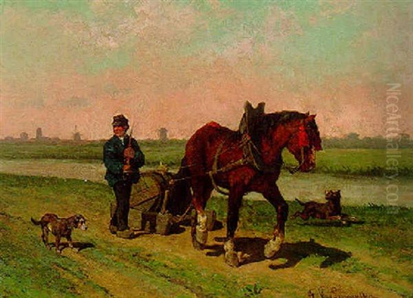 A Beer Transport Oil Painting by Frans Van Leemputten