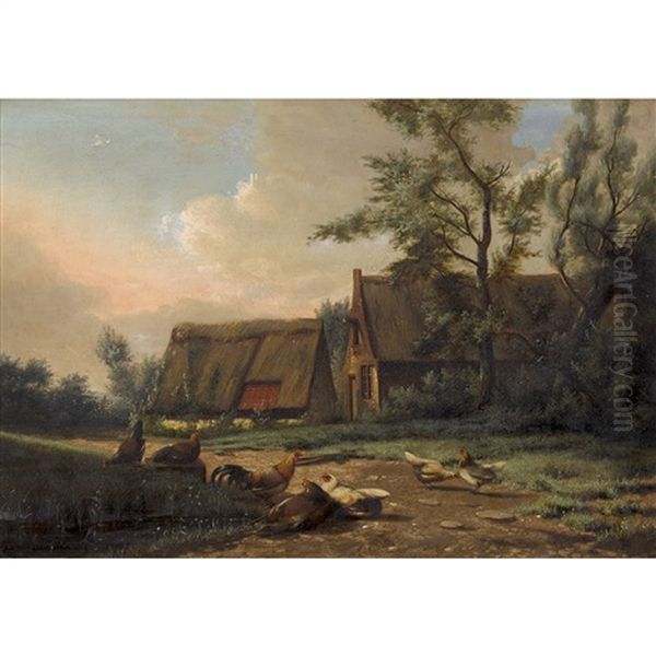 Huhnerhof Oil Painting by Jean-Baptiste Leopold van Leemputten