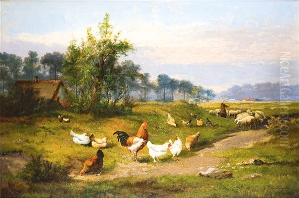 Neerhof Oil Painting by Jean-Baptiste Leopold van Leemputten