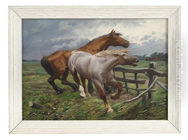 Chevaux Oil Painting by Jef Louis Van Leemputten