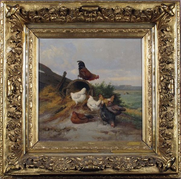 Poules Et Coqs Oil Painting by Jef Louis Van Leemputten