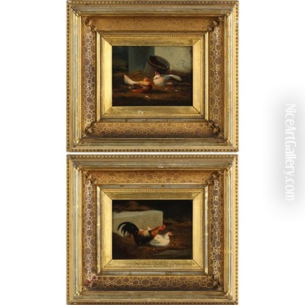 Two Pictures Oil Painting by Jef Louis Van Leemputten