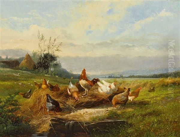 Huhnerschar Im Freien Oil Painting by Jef Louis Van Leemputten