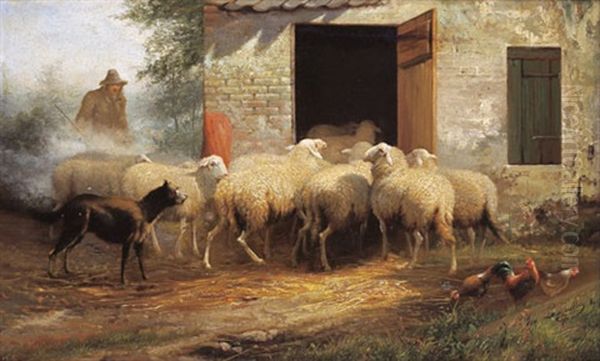 Heimkehr Der Schafe Oil Painting by Jef Louis Van Leemputten