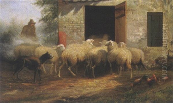 Heimkehr Der Schafe Oil Painting by Jef Louis Van Leemputten