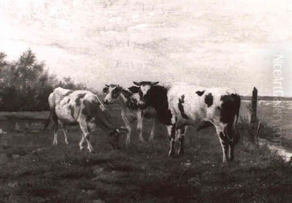 Landschap Met Koeien Oil Painting by Jef Louis Van Leemputten