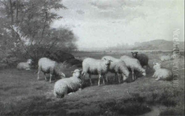 Herder And Flocks Oil Painting by Jef Louis Van Leemputten