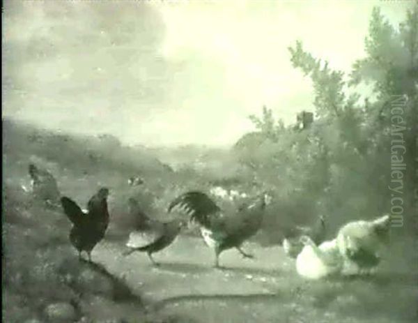 Poultry In An Extensive Landscape by Jef Louis Van Leemputten