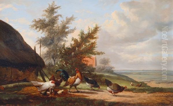 Chicken Yard Oil Painting by Johan Lodewijk Van Leemputten