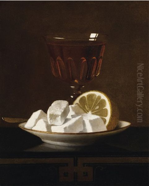 Nature Morte Au Verre De The, Coupelle De Confiseries Et Citron Oil Painting by Willem van Leen