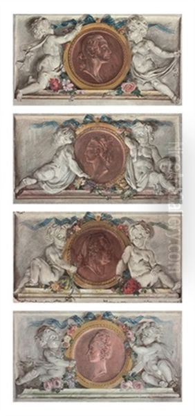 Portrait Medallions Of Putti (set Of 4) Oil Painting by Willem van Leen