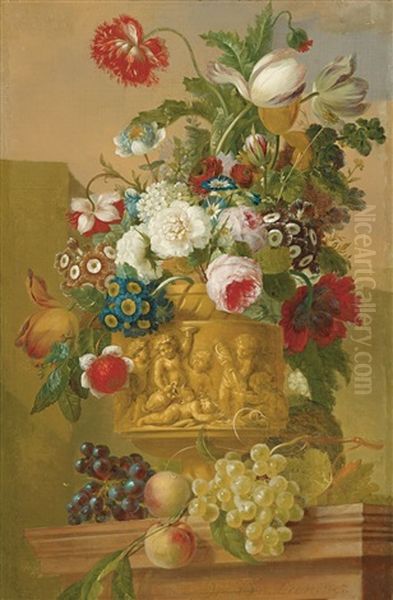 Stillleben Mit Blumen Und Fruchten Oil Painting by Willem van Leen