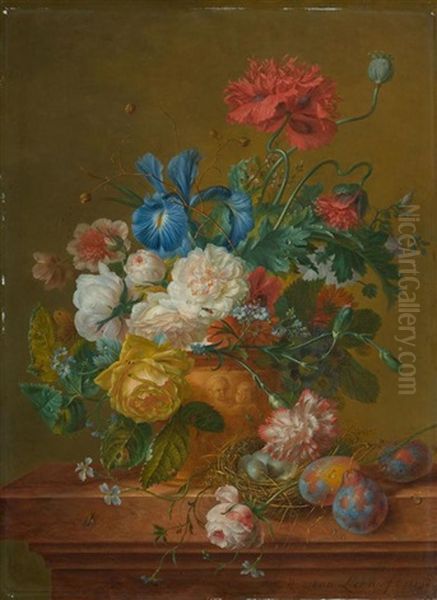 Stilleben Mit Blumen Und Vogelnest Oil Painting by Willem van Leen