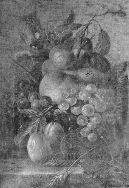 Nature Morte A La Corbeille De Fruits Sur Un Entablement Oil Painting by Willem van Leen